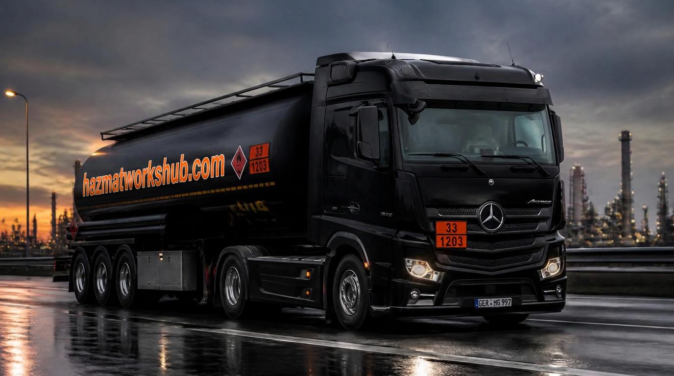 Camion-citerne noir transportant des matières dangereuses